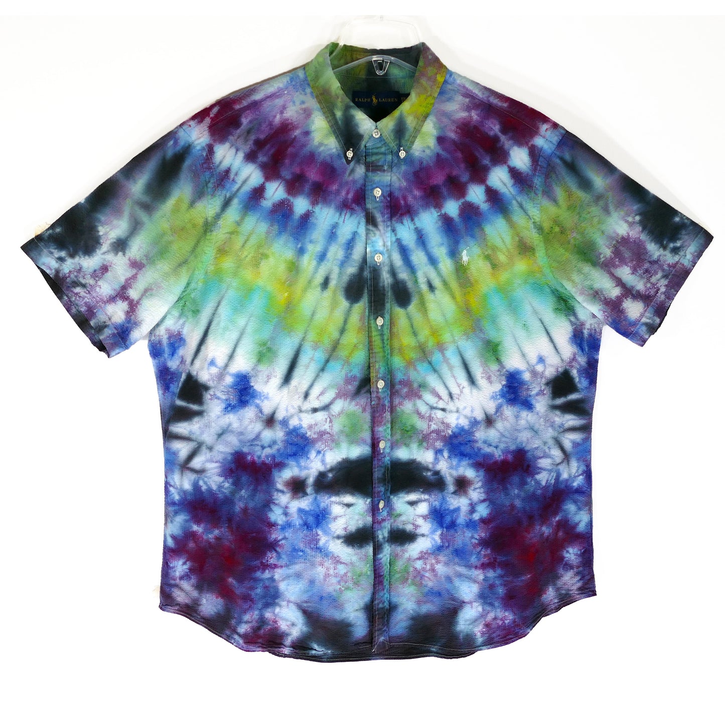 2XL RALPH LAUREN BUTTON DOWN SHORT SLEEVE TIE DYE SHIRT