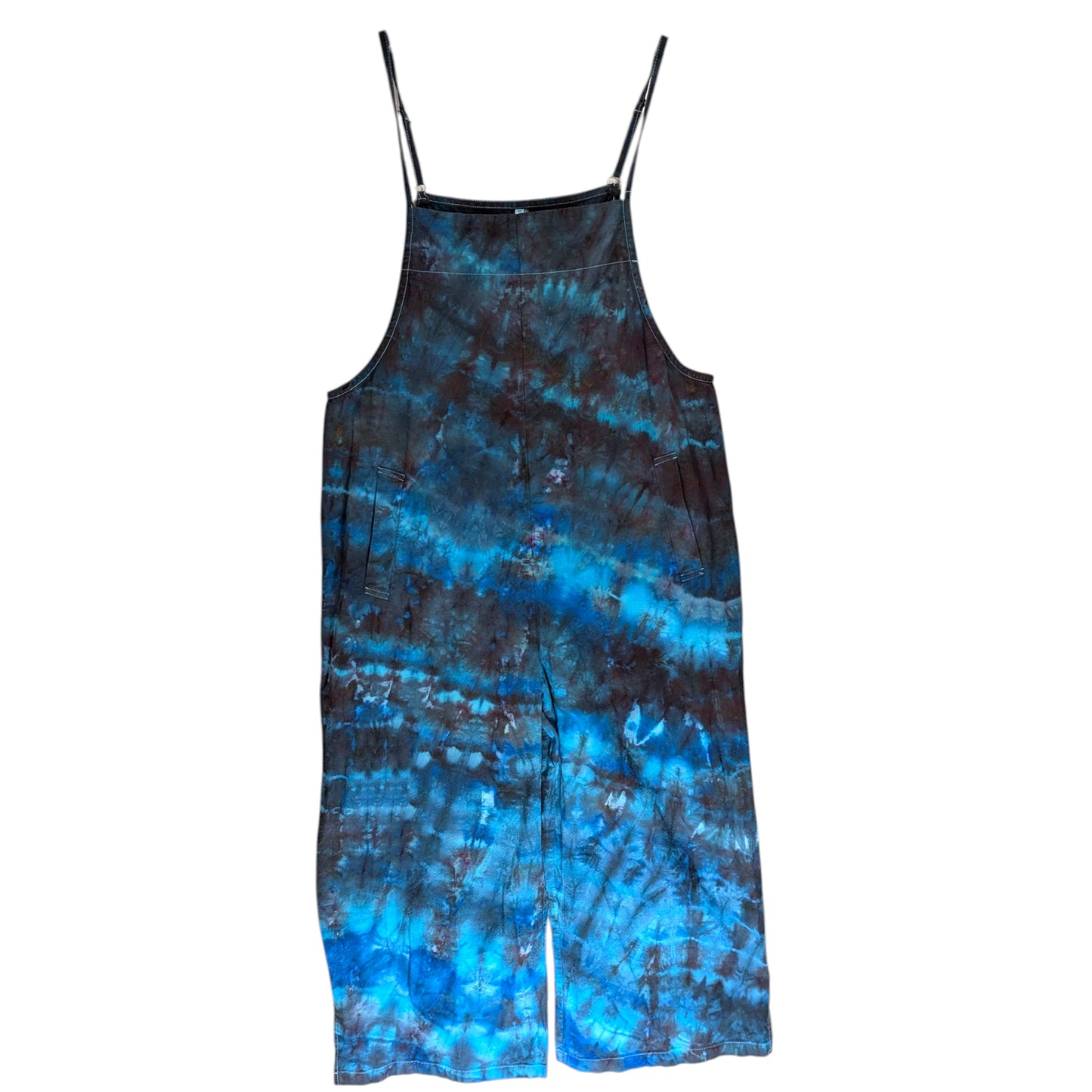 MEDIUM TIE DYED WIDE LEG OVERALLS Blue