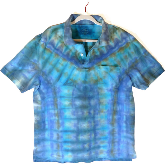 Tie Dye Blue Polo Shirt with pocket: LL Bean Large