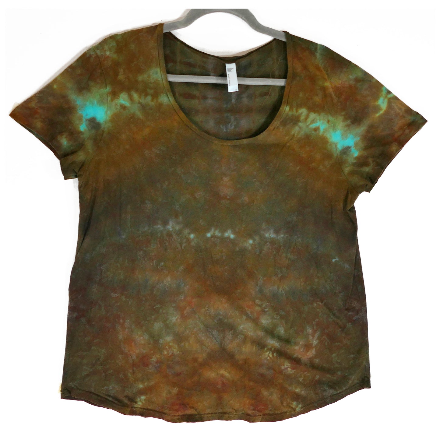 XL SCOOP Neck Tie Dyed Tee Spine lines: Brown & Aurora Green