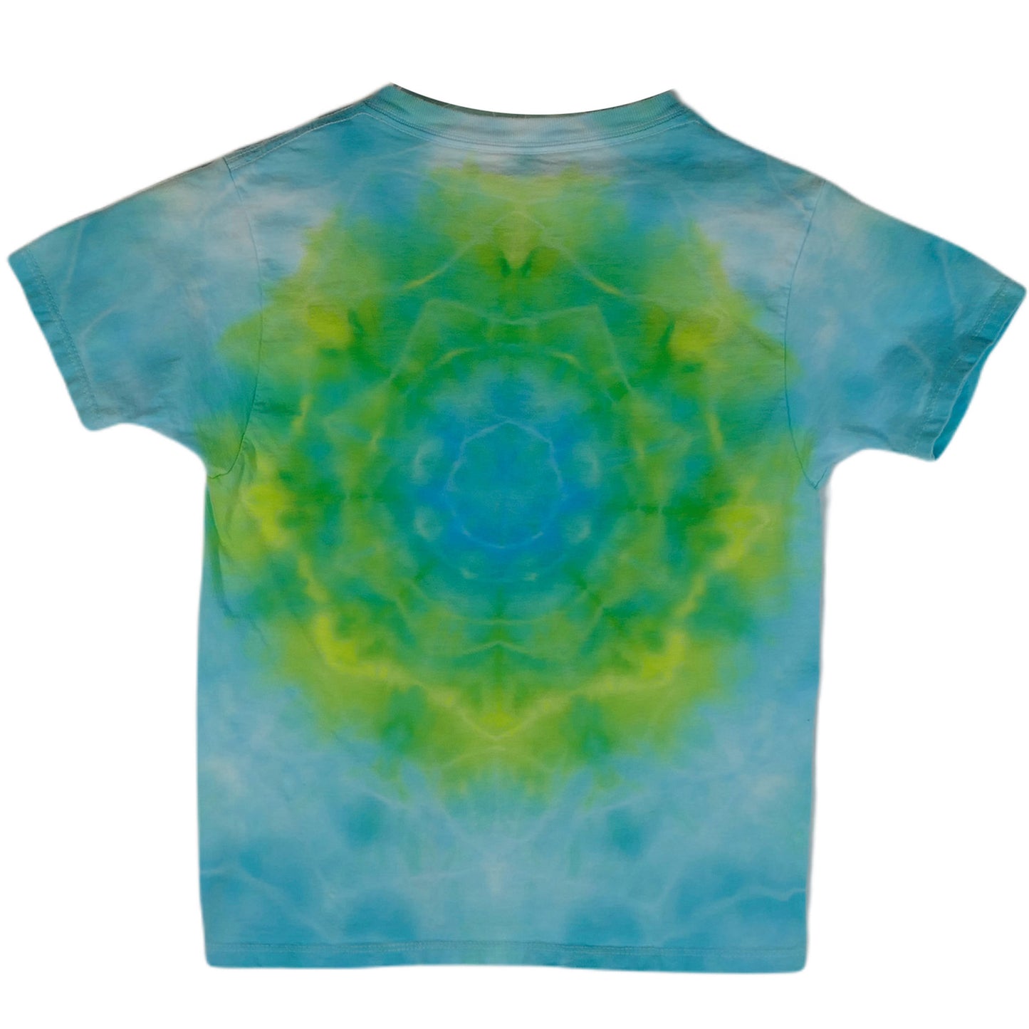 Tie Dye Tee shirt BLUE YELLOW & GREEN Mandala SMALL YOUTH