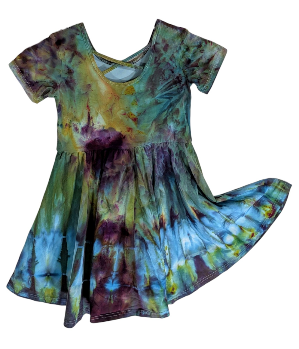 Ice Dyed Dress Girls Size 8 WATERCOLOR GREENS & PURPLE