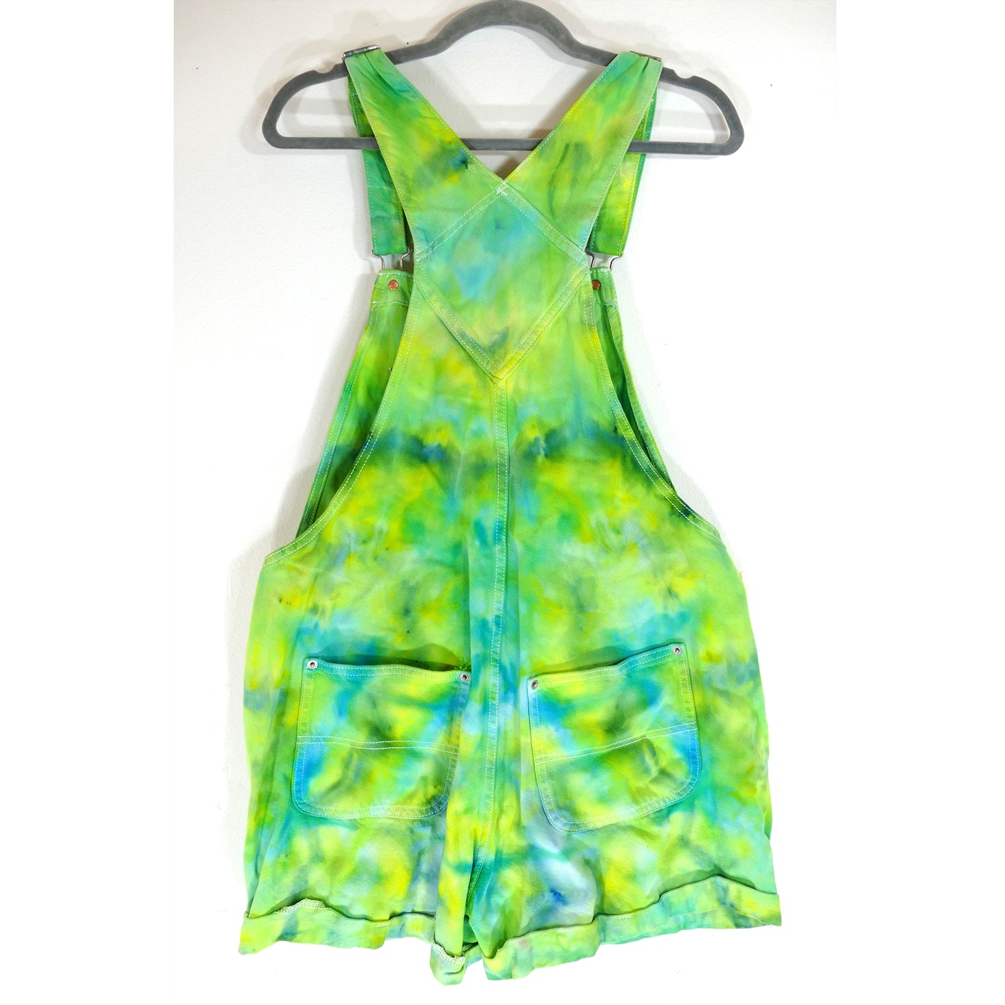 LARGE  SHORT-TIE-DYED-OVERALLS MINT GREEN