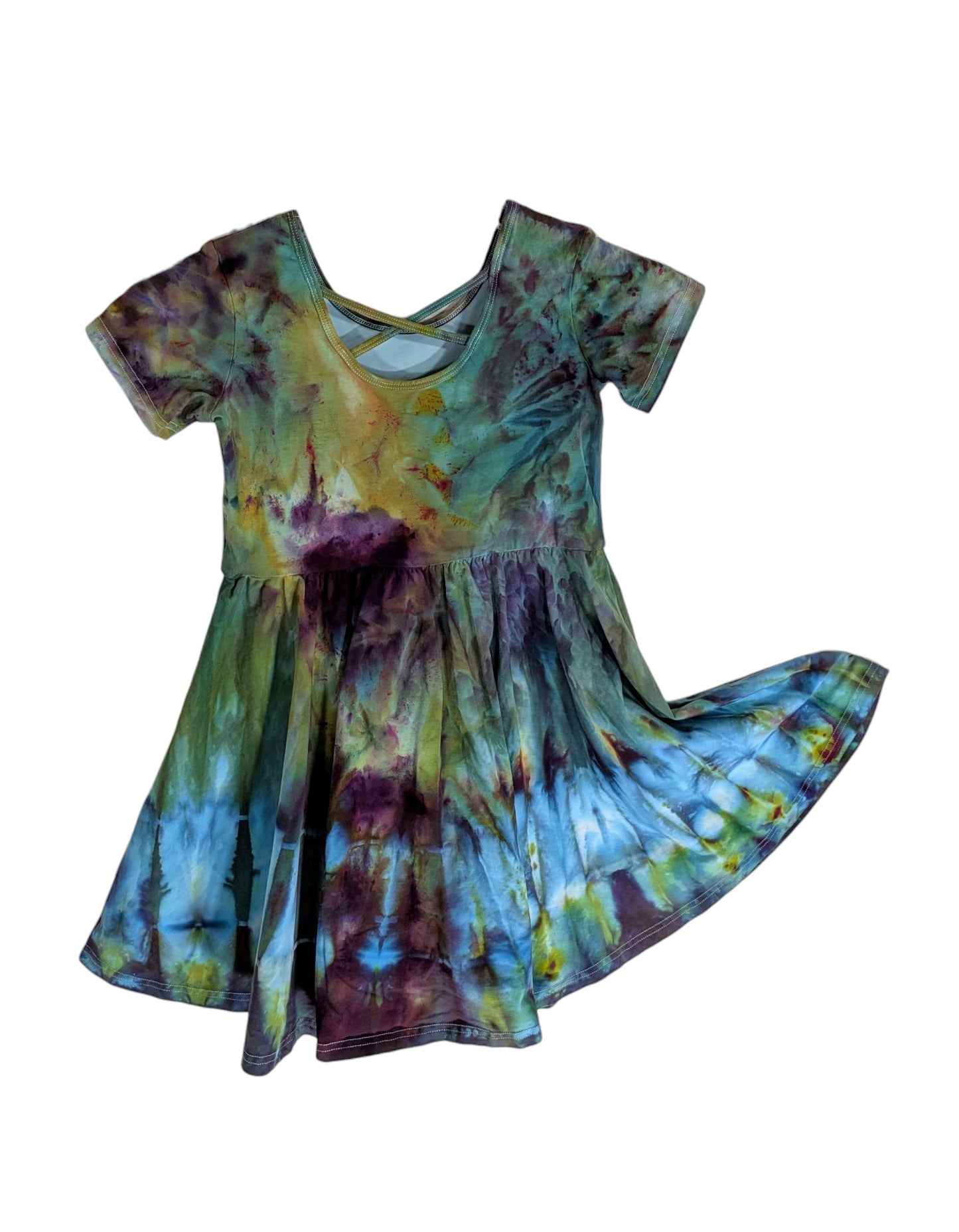 Ice Dyed Dress Girls Size 8 WATERCOLOR GREENS & PURPLE