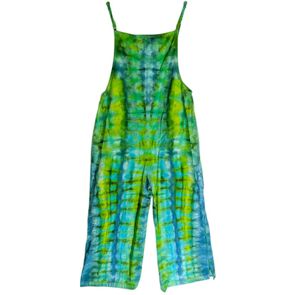 EXTRA SMALL TIE DYED WIDE LEG OVERALLS XS GREEN AND BLUE