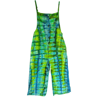 EXTRA SMALL TIE DYED WIDE LEG OVERALLS XS GREEN AND BLUE