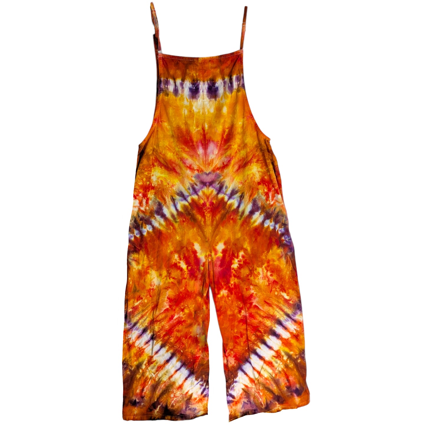 LARGE TIE DYED WIDE LEG OVERALLS L ORANGE