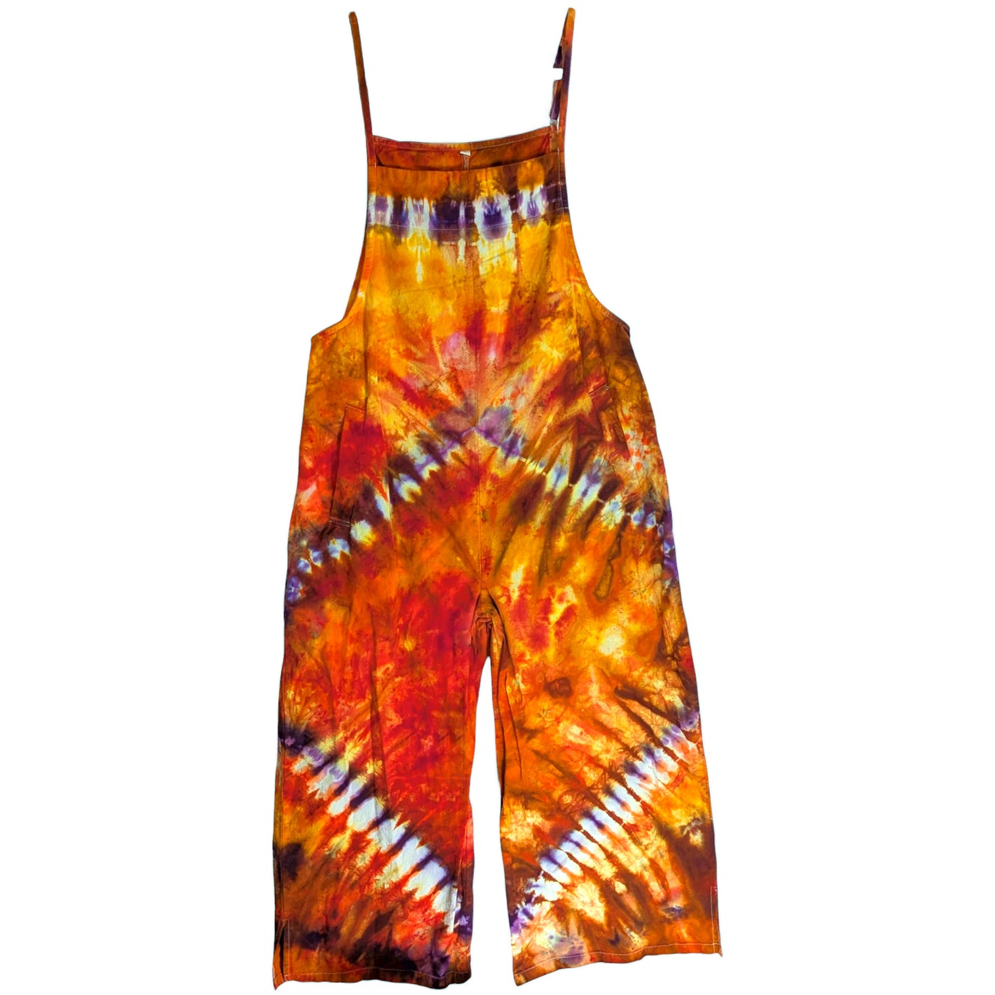 LARGE TIE DYED WIDE LEG OVERALLS L ORANGE