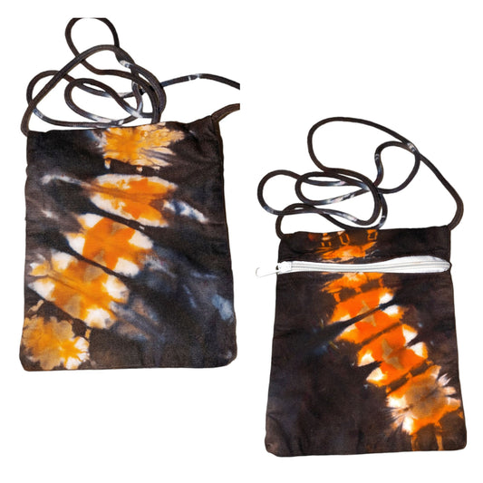 Tie Dyed Little Zipper Bag: Orange and Brown