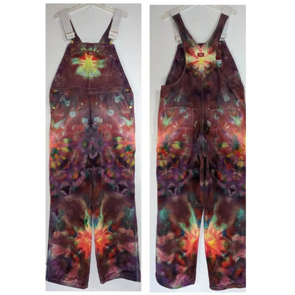 Tie Dyed Dickies Bib Overalls  size 36/32. Cosmic Explosion