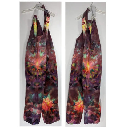 Tie Dyed Dickies Bib Overalls  size 36/32. Cosmic Explosion