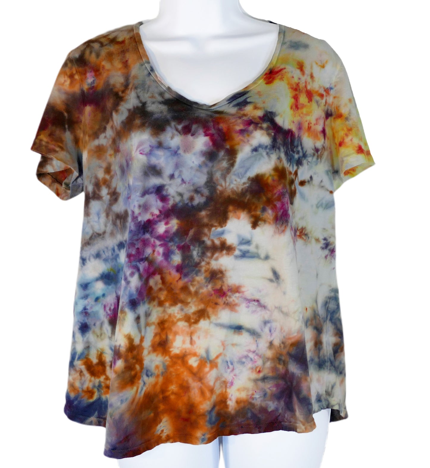 Abstract Ice Dyed Scoop Neck Tee shirt XL
