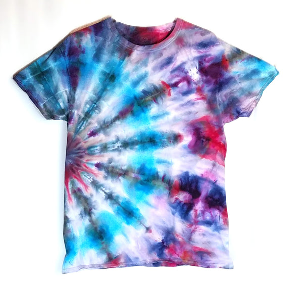 Large Tie Dyed T-Shirt Bright and Light Blues & Red