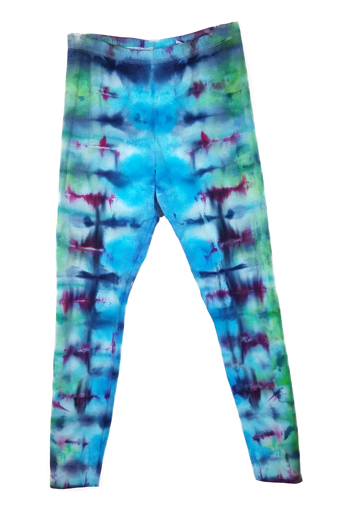 SOLD! Leggings: Green and Purple Tie-Dyed size Large