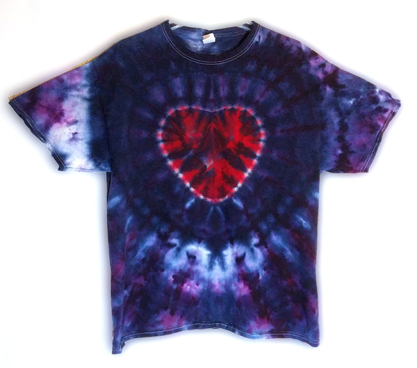 XL Tie Dyed Heart Tee Shirt Blue/Purple/Red