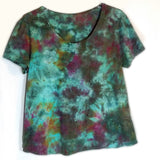 SOLD! Jewel: Short Sleeve Scoop Neck Shirt Green and Pink XL