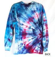 SOLD Large Long Sleeve Tie Dye Shirt Blues with a pop of red/pink